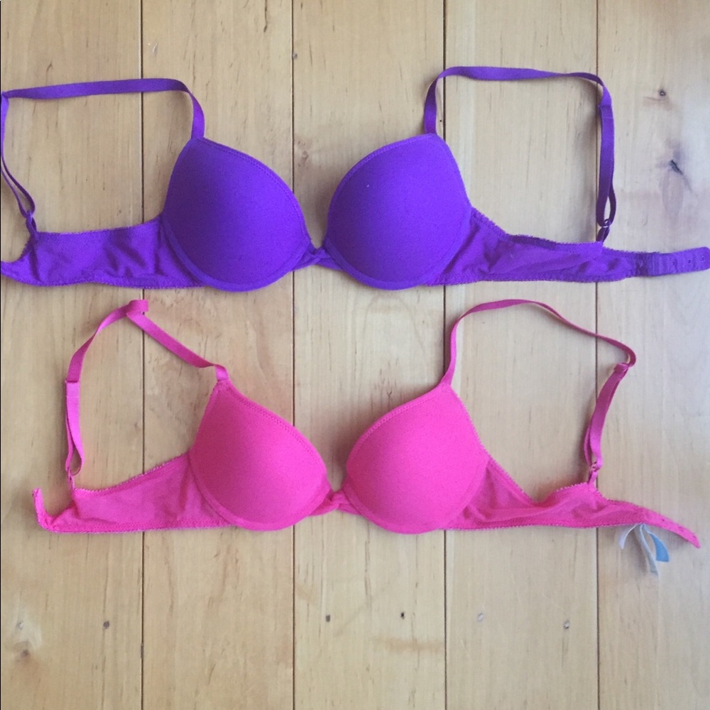 34a padded bra, On Gossamer, purple and pink